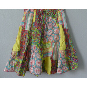 Pura Vida Bohemian Gypsy Skirt Size 8 Midi Twirl Patchwork Gauze Lined Festival